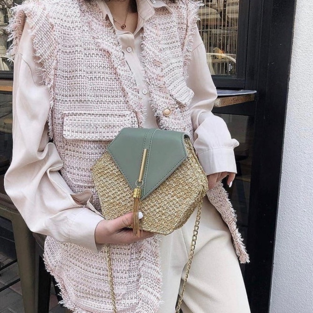 NEW Boutique Woven Straw Green Crossbody Handbag/Purse